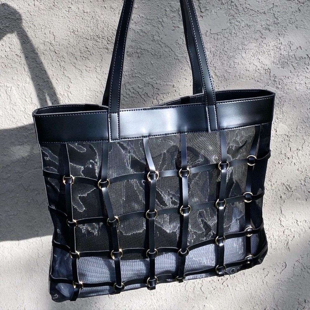 MESH SHOPPER Black Large Tote Purse